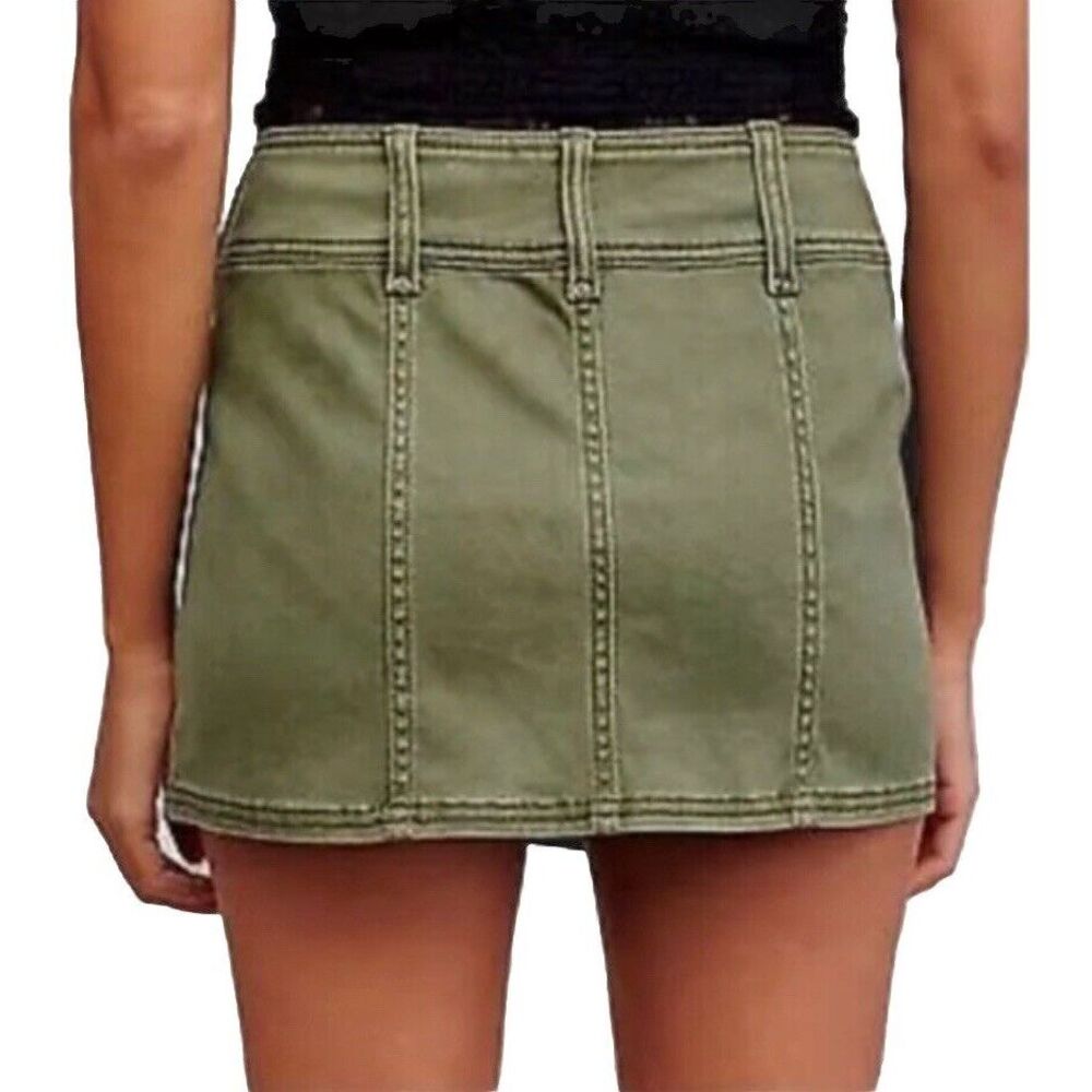 FREE PEOPLE Sz 12 Too Cool Military Skirt Army Green Full Zip Stretch EUC - Picture 10 of 10